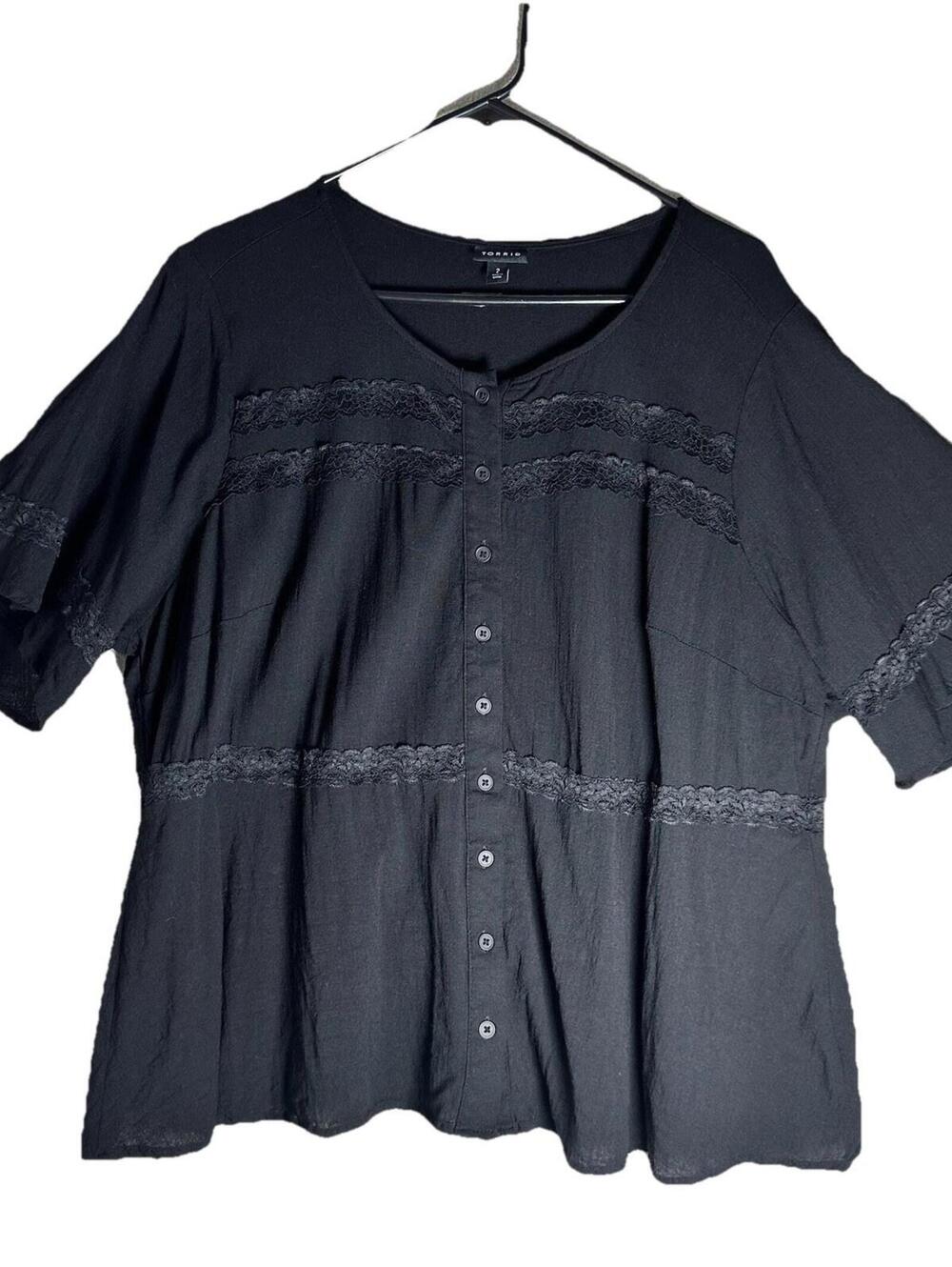 Torrid Black Lace Inset Peplum Style  Blouse Corporate Goth Plus Size 2